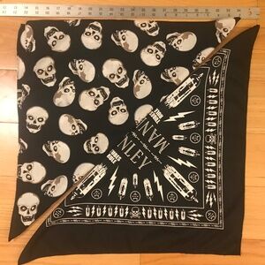 NWOT Bundle of 2 20” Square Bandanas Skull & Lightning Goth Rock and Roll Unisex